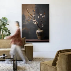 Wandkleed Dark Blossom Vase in maat en frame naar keuze