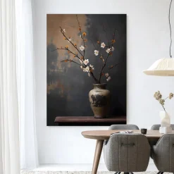 Wandkleed Dark Blossom Vase in maat en frame naar keuze