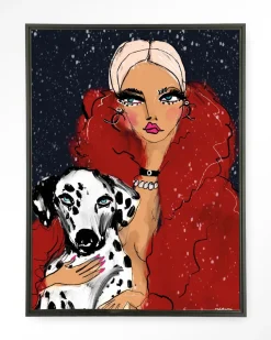 Wandkleed Dotted Doggy in maat en frame naar keuze