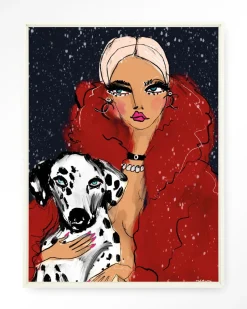 Wandkleed Dotted Doggy in maat en frame naar keuze