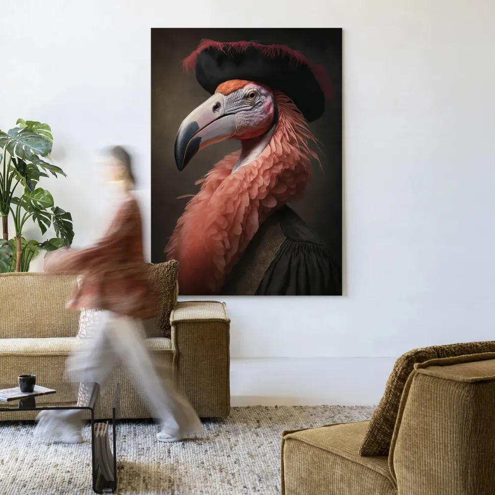 Wandkleed Flamingo in maat en frame naar keuze
