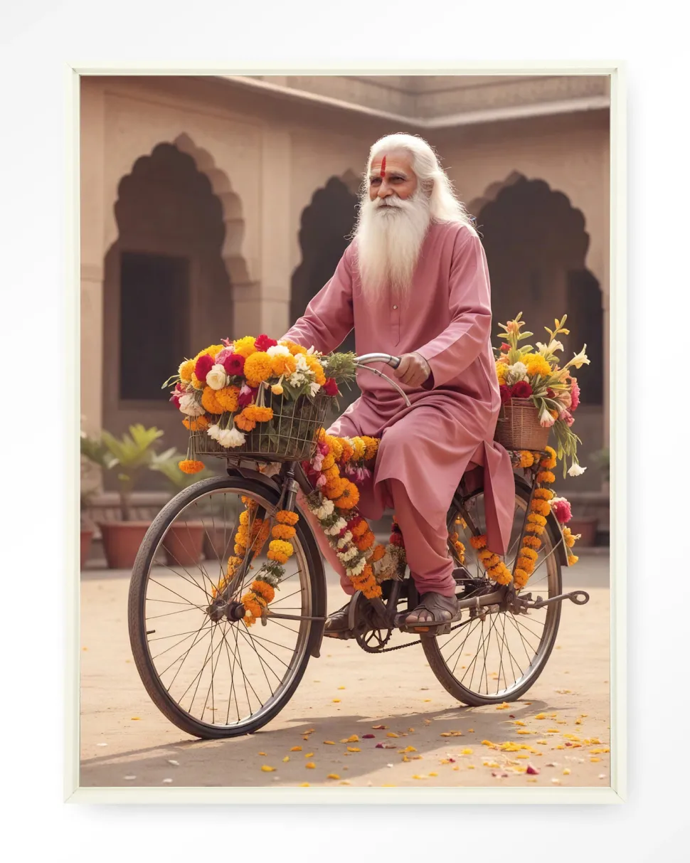 Wandkleed Flower Bike in maat en frame naar keuze