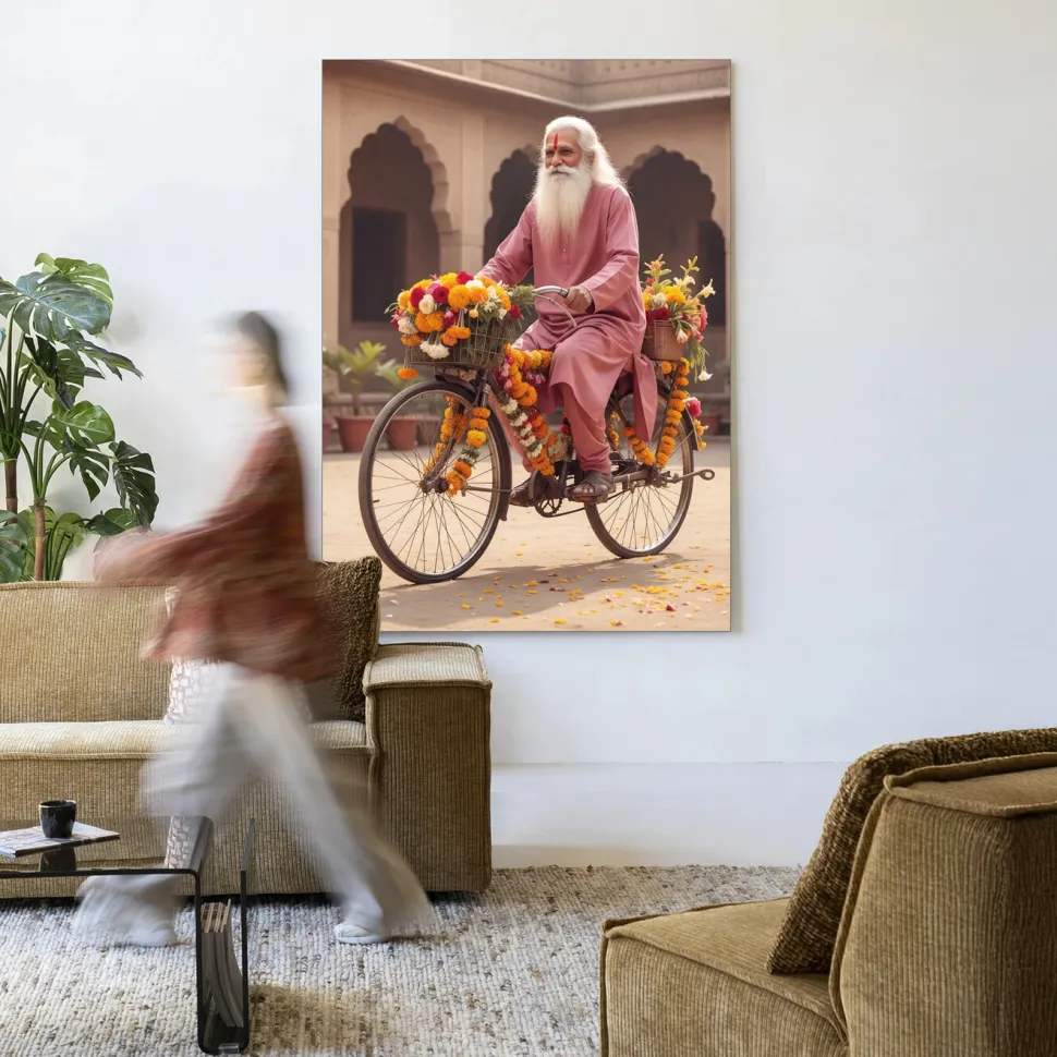 Wandkleed Flower Bike in maat en frame naar keuze