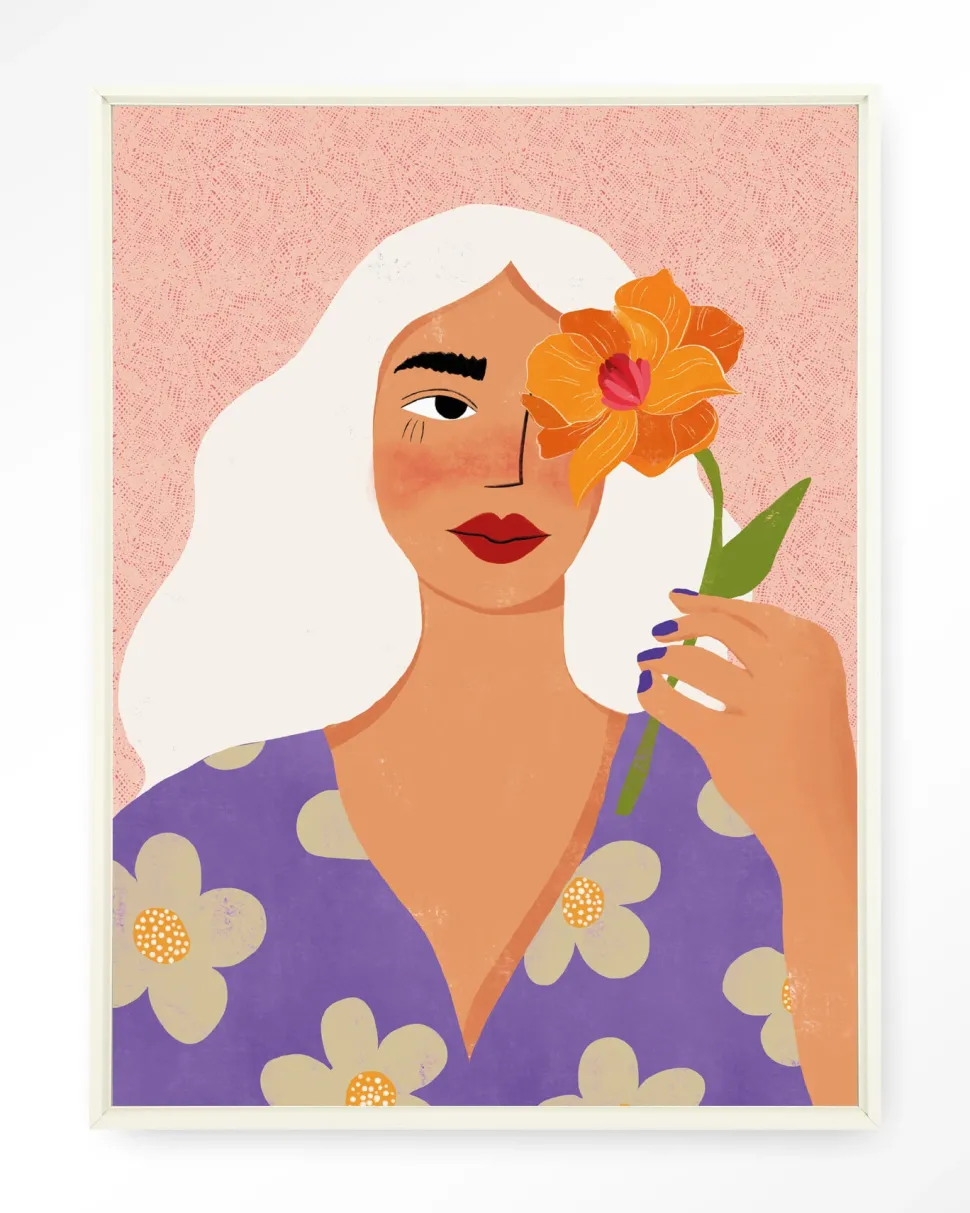 Wandkleed Flower Girly in maat en frame naar keuze