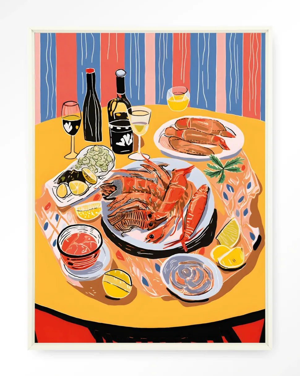 Wandkleed Fruits De Mer in maat en frame naar keuze