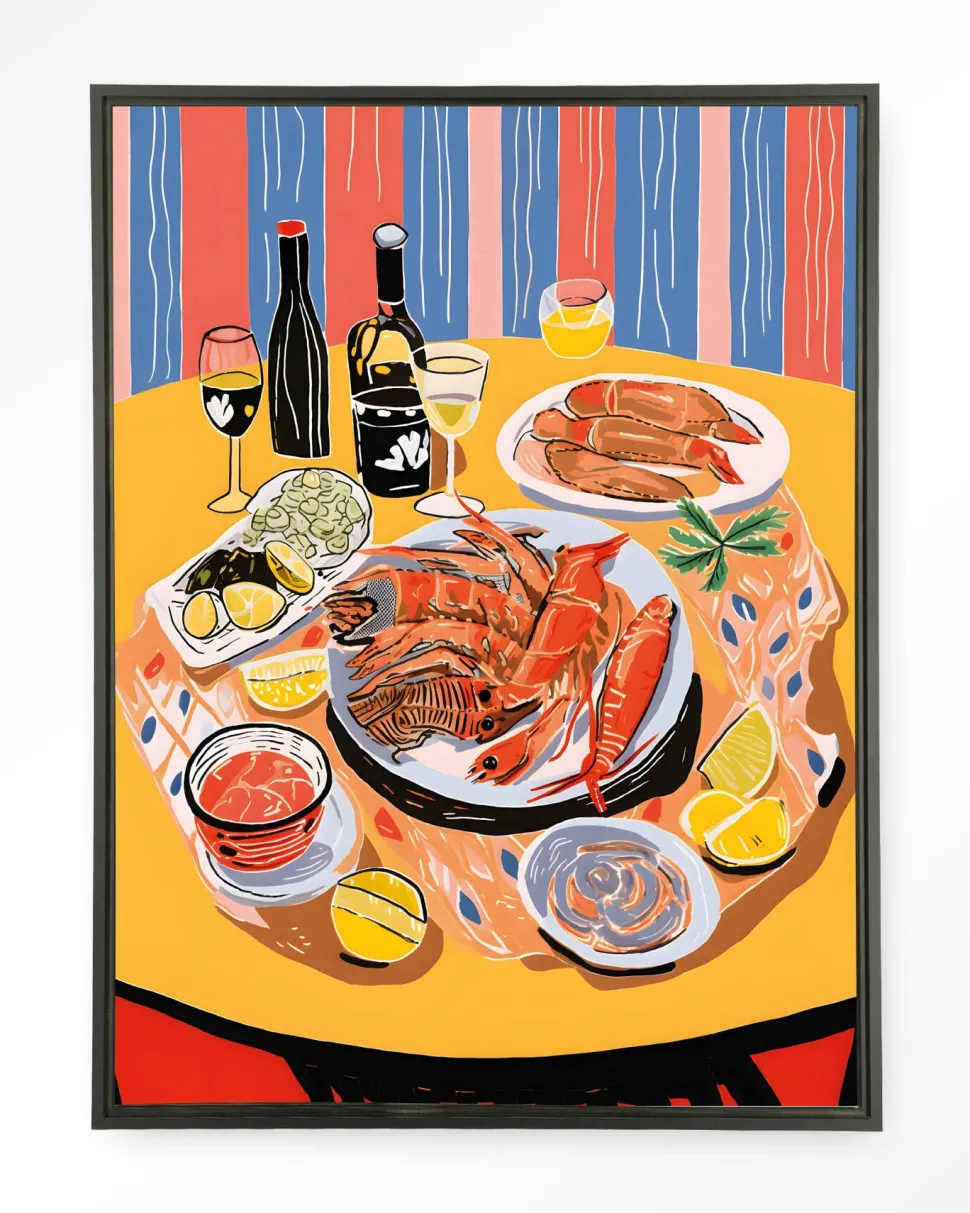 Wandkleed Fruits De Mer in maat en frame naar keuze