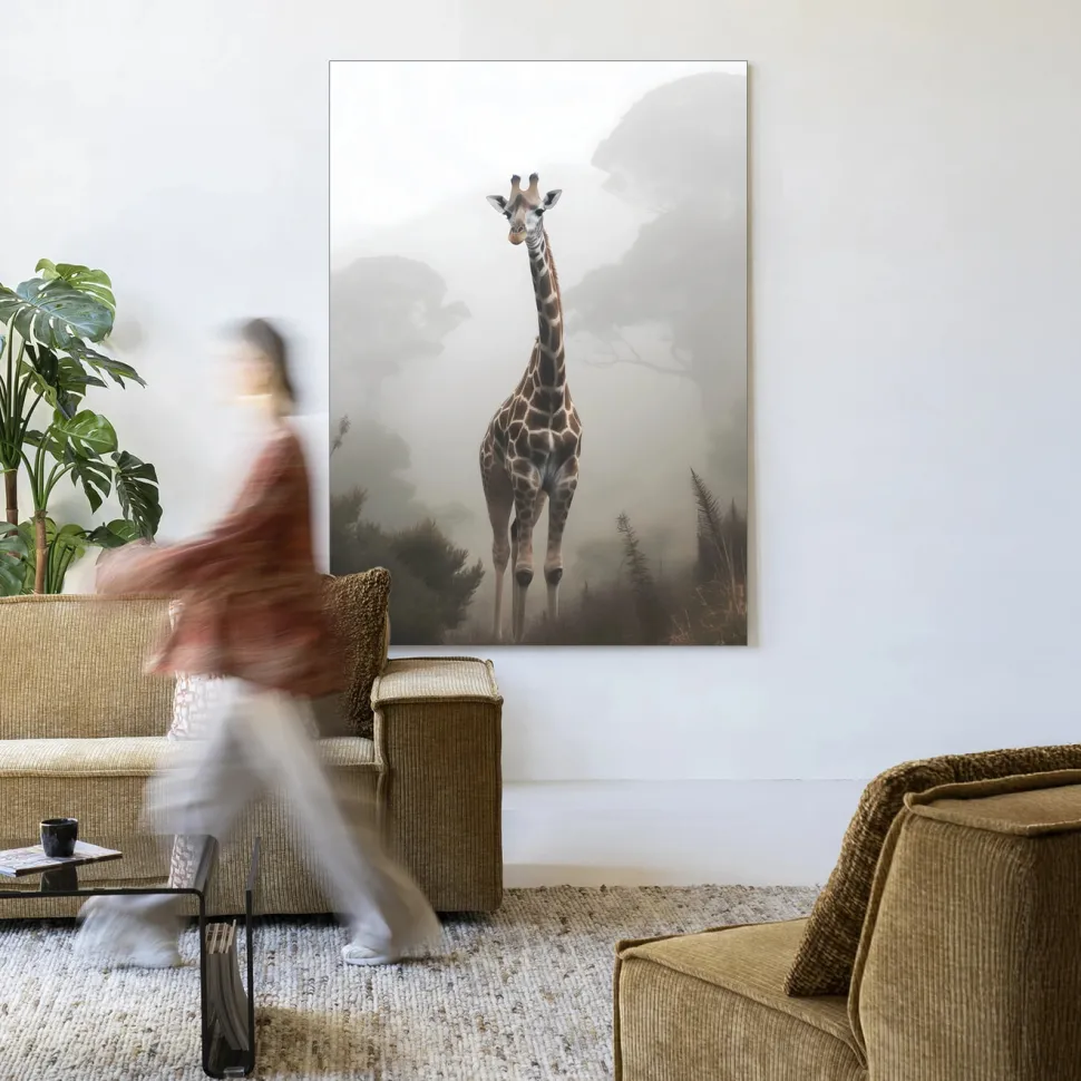 Wandkleed Giraffe Mist in maat en frame naar keuze