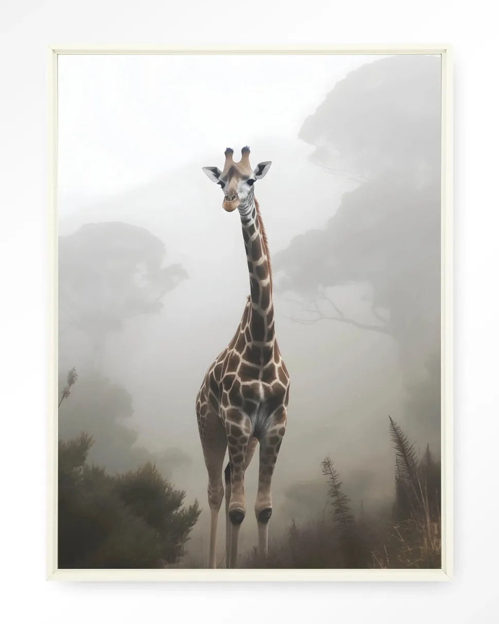 Wandkleed Giraffe Mist in maat en frame naar keuze