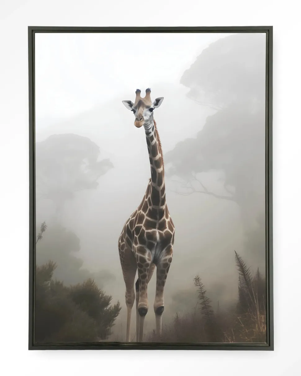 Wandkleed Giraffe Mist in maat en frame naar keuze