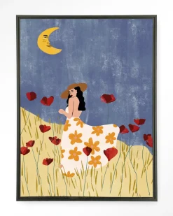 Wandkleed Girl In A Poppyfield in maat en frame naar keuze