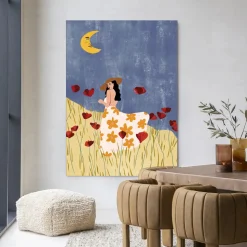 Wandkleed Girl In A Poppyfield in maat en frame naar keuze