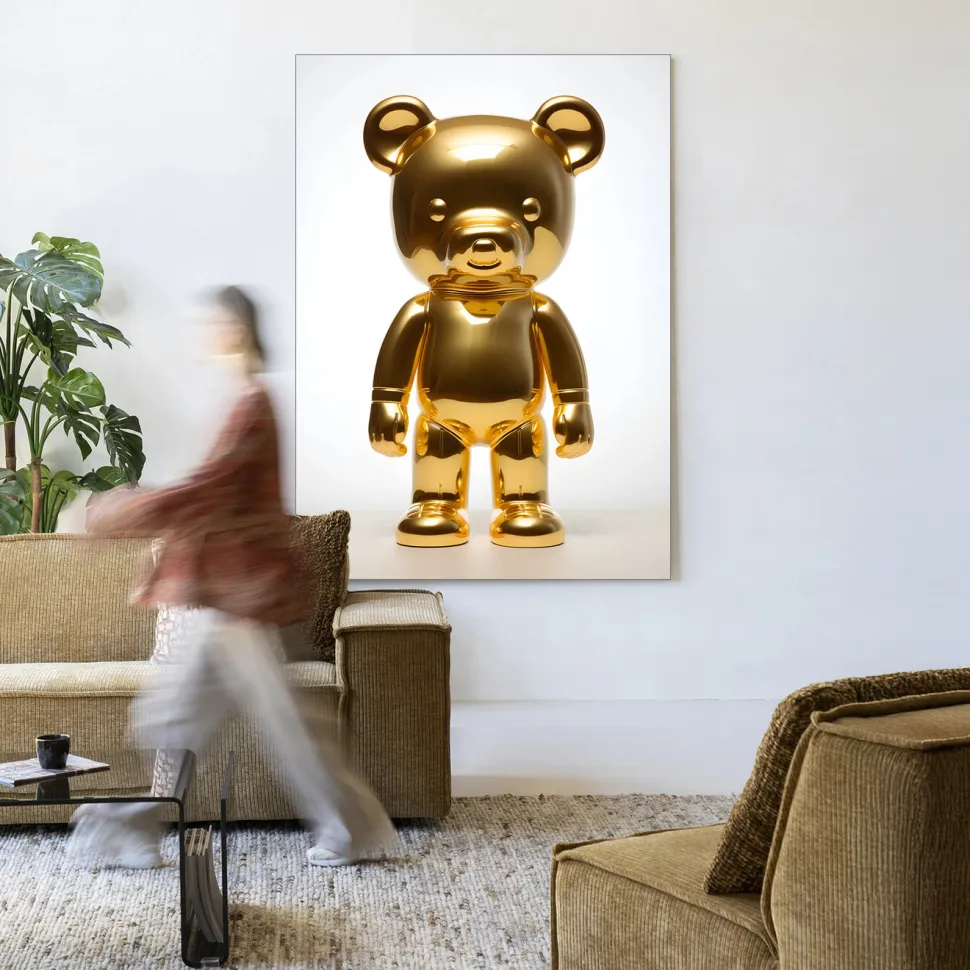 Wandkleed Golden Teddybear in maat en frame naar keuze