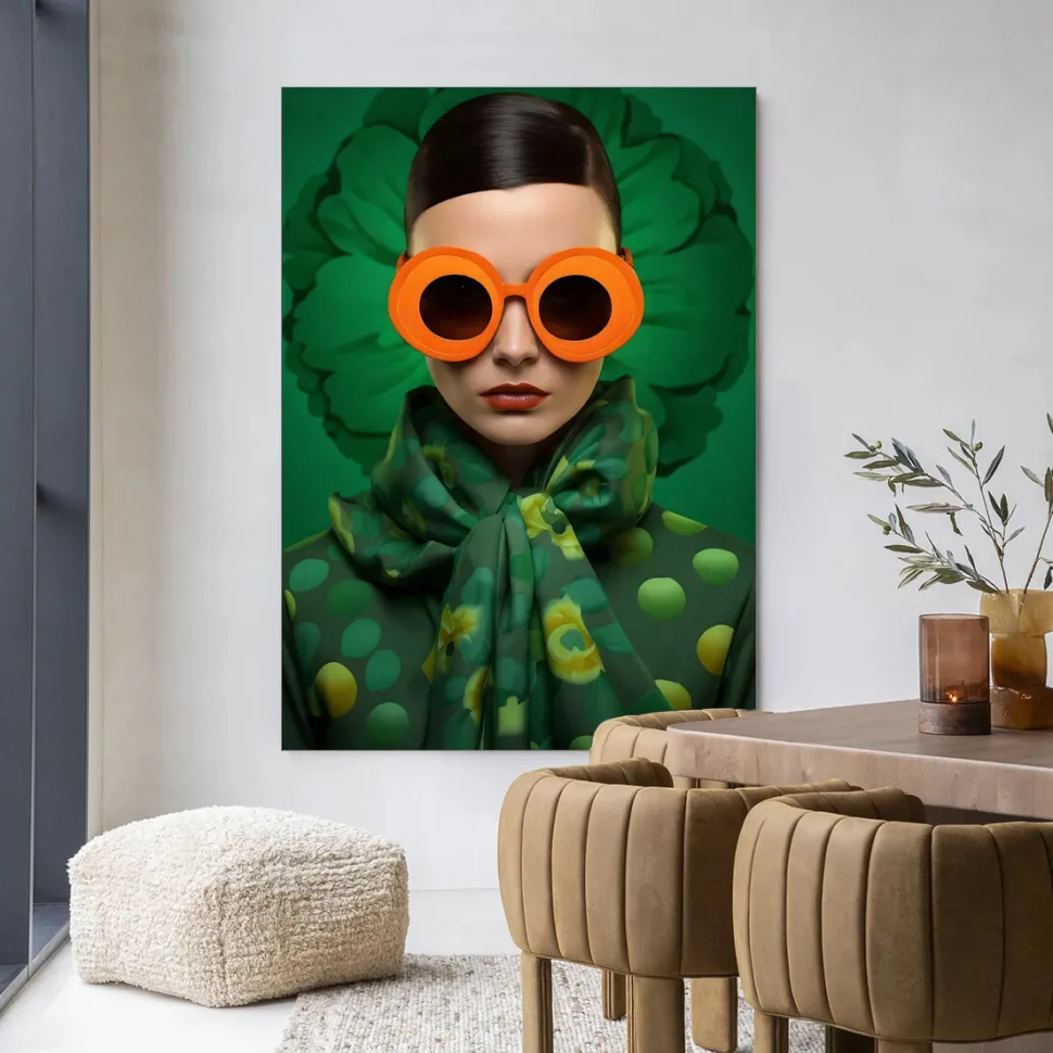 Wandkleed Green Flower in maat en frame naar keuze