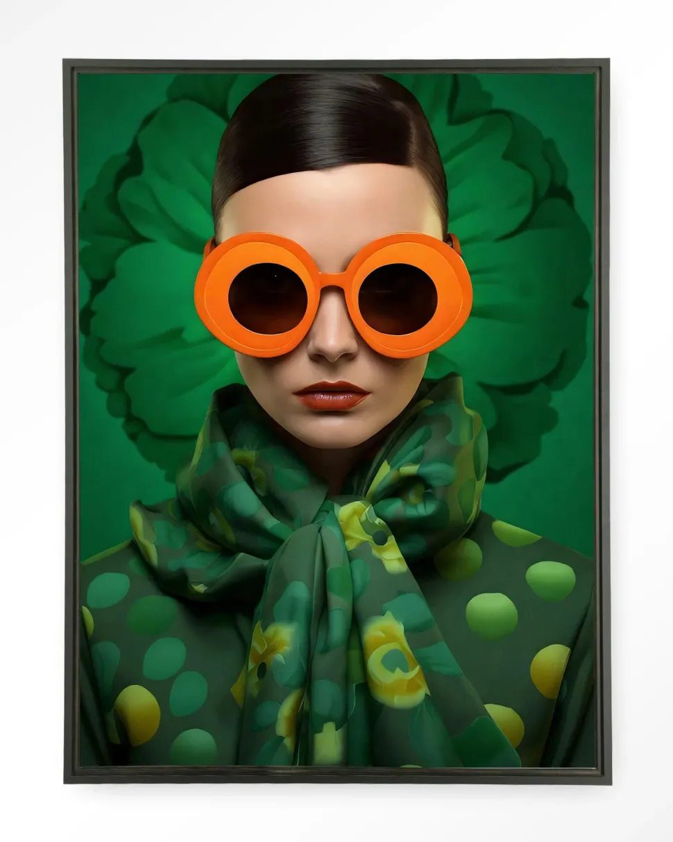 Wandkleed Green Flower in maat en frame naar keuze