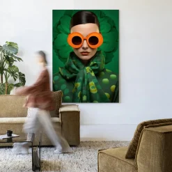 Wandkleed Green Flower in maat en frame naar keuze