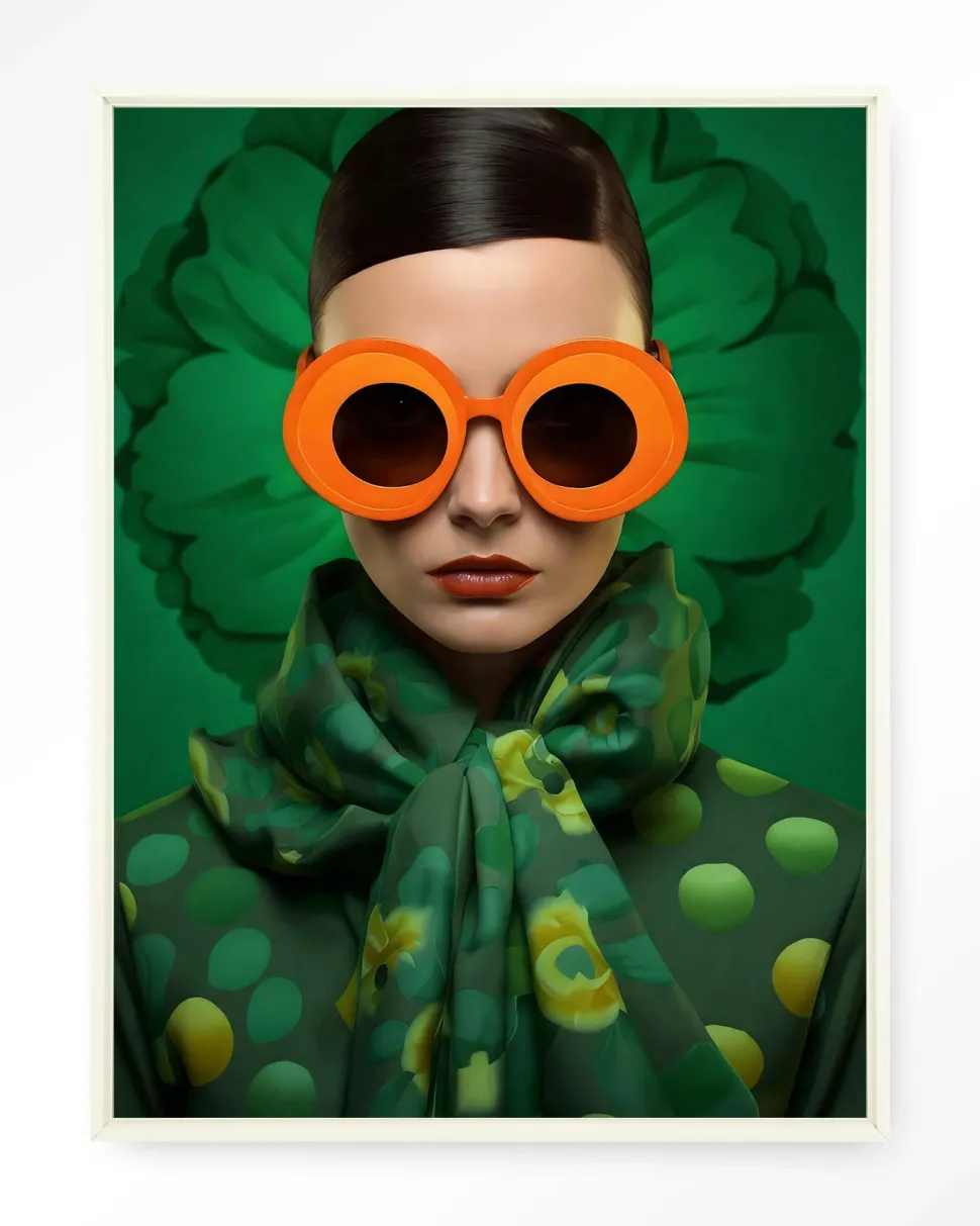 Wandkleed Green Flower in maat en frame naar keuze