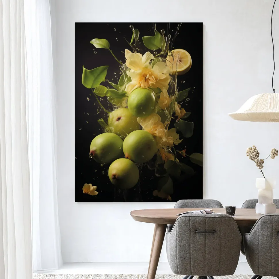 Wandkleed Green Fruit Explosion in maat en frame naar keuze