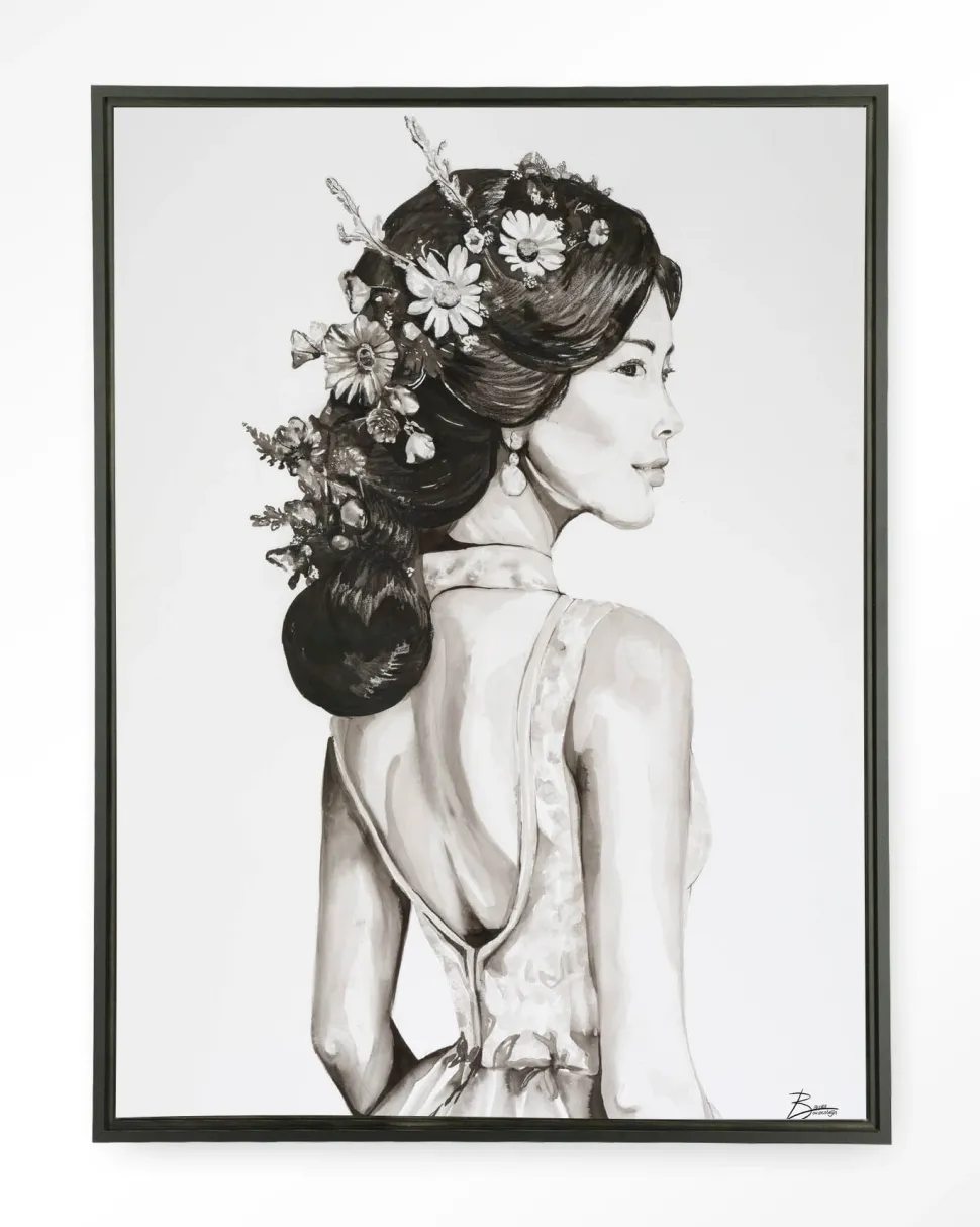 Wandkleed Lady With Blossom in maat en frame naar keuze