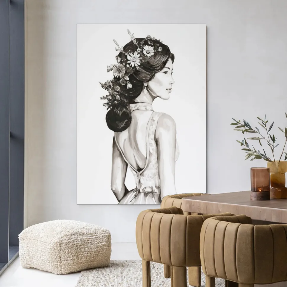 Wandkleed Lady With Blossom in maat en frame naar keuze