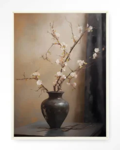 Wandkleed Light Blossom Vase in maat en frame naar keuze
