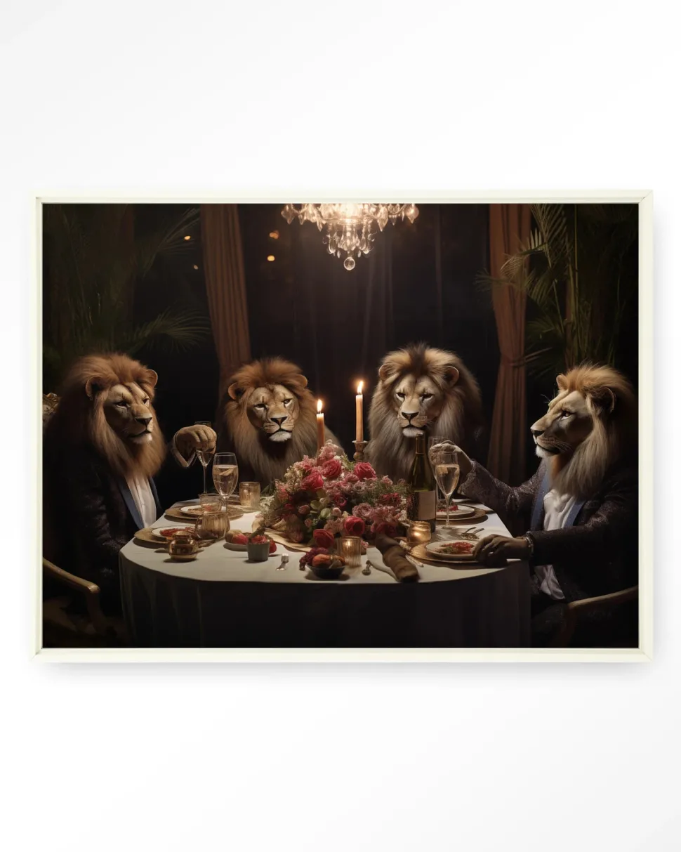 Wandkleed Lions Dinner in maat en frame naar keuze