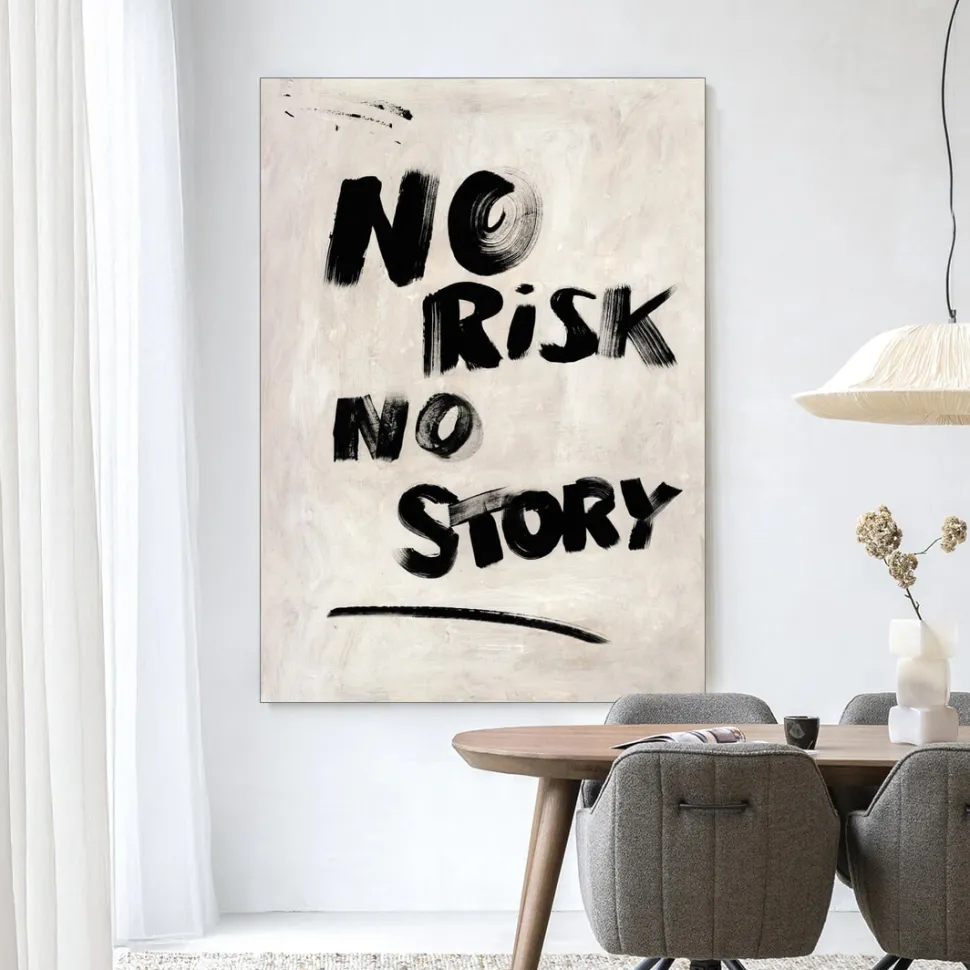Wandkleed No Risk, No Story in maat en frame naar keuze