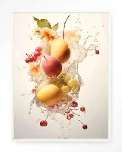 Wandkleed Peachy Fruit Explosion in maat en frame naar keuze