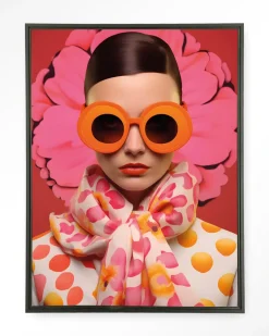 Wandkleed Pink Flower in maat en frame naar keuze