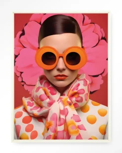 Wandkleed Pink Flower in maat en frame naar keuze