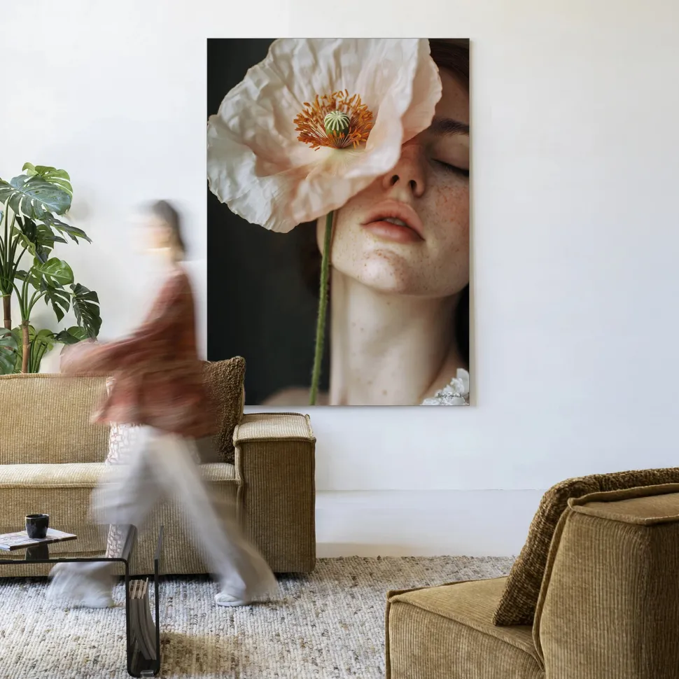 Wandkleed Poppy Flower in maat en frame naar keuze