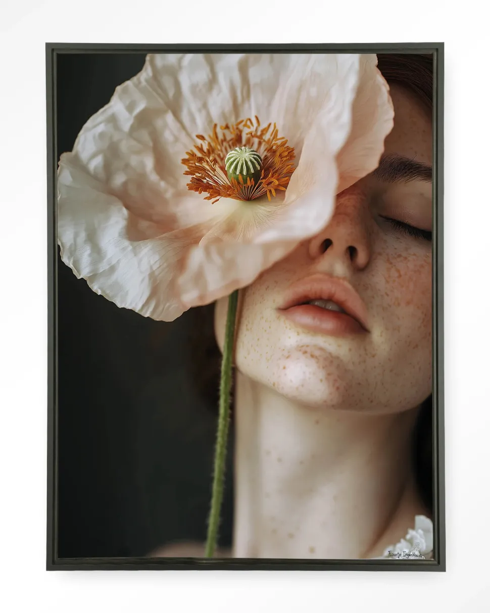 Wandkleed Poppy Flower in maat en frame naar keuze