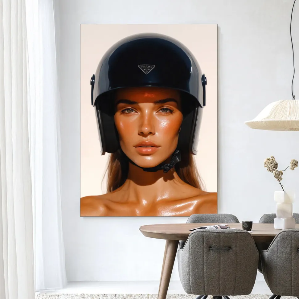 Wandkleed Prada Helmet in maat en frame naar keuze