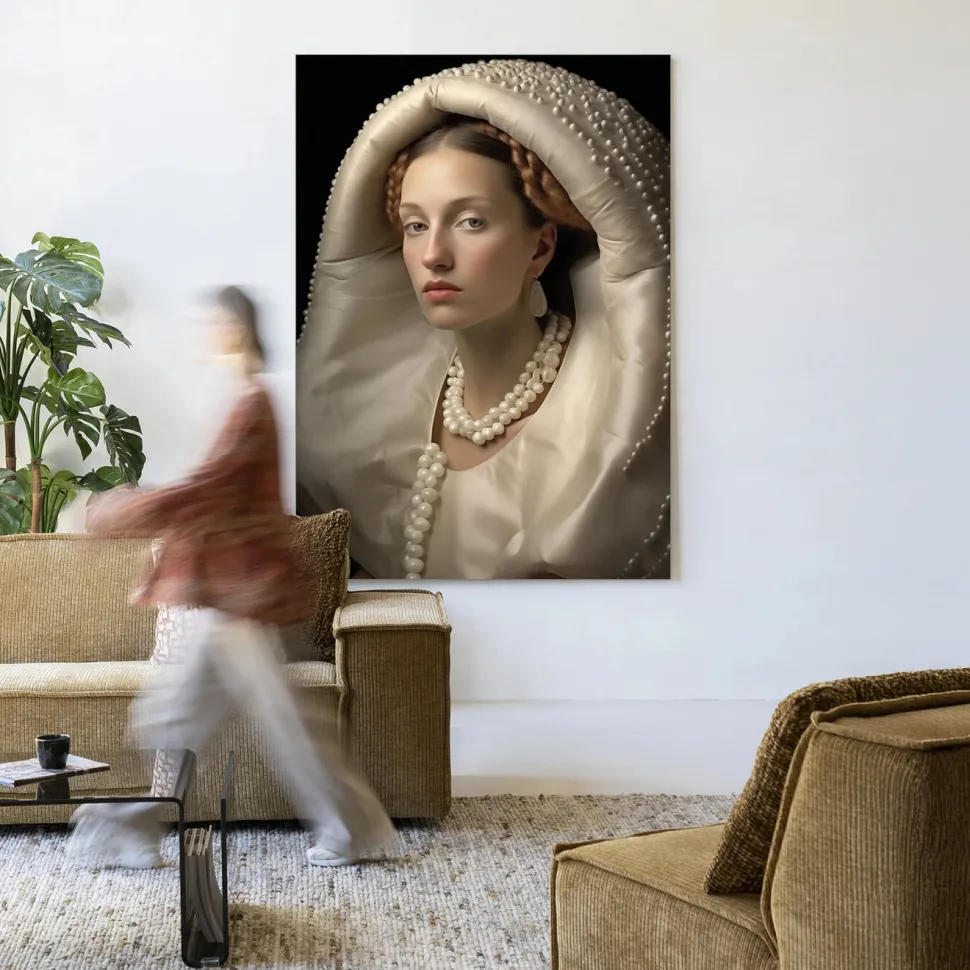 Wandkleed Queen Of Pearls in maat en frame naar keuze