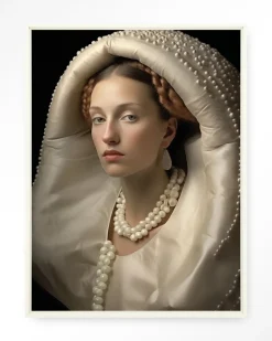 Wandkleed Queen Of Pearls in maat en frame naar keuze