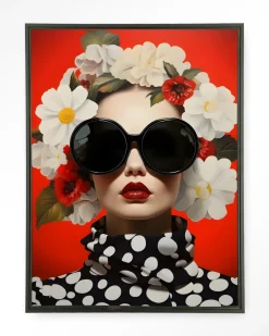 Wandkleed Red Flower in maat en frame naar keuze