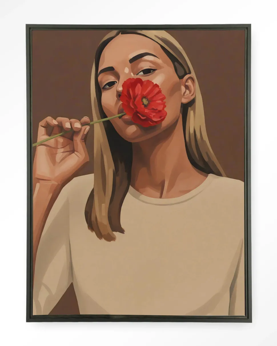 Wandkleed Red Poppy Girl in maat en frame naar keuze