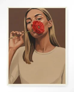 Wandkleed Red Poppy Girl in maat en frame naar keuze