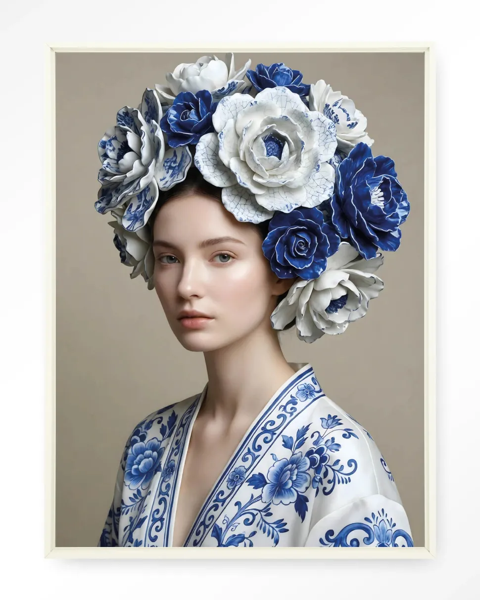 Wandkleed Royal Blue in maat en frame naar keuze