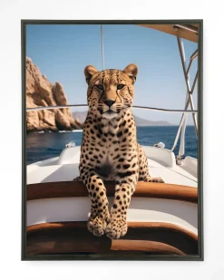 Wandkleed Sailboat Cheetah in maat en frame naar keuze