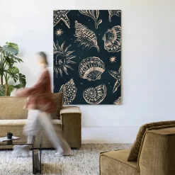 Wandkleed Seashells Midnight in maat en frame naar keuze