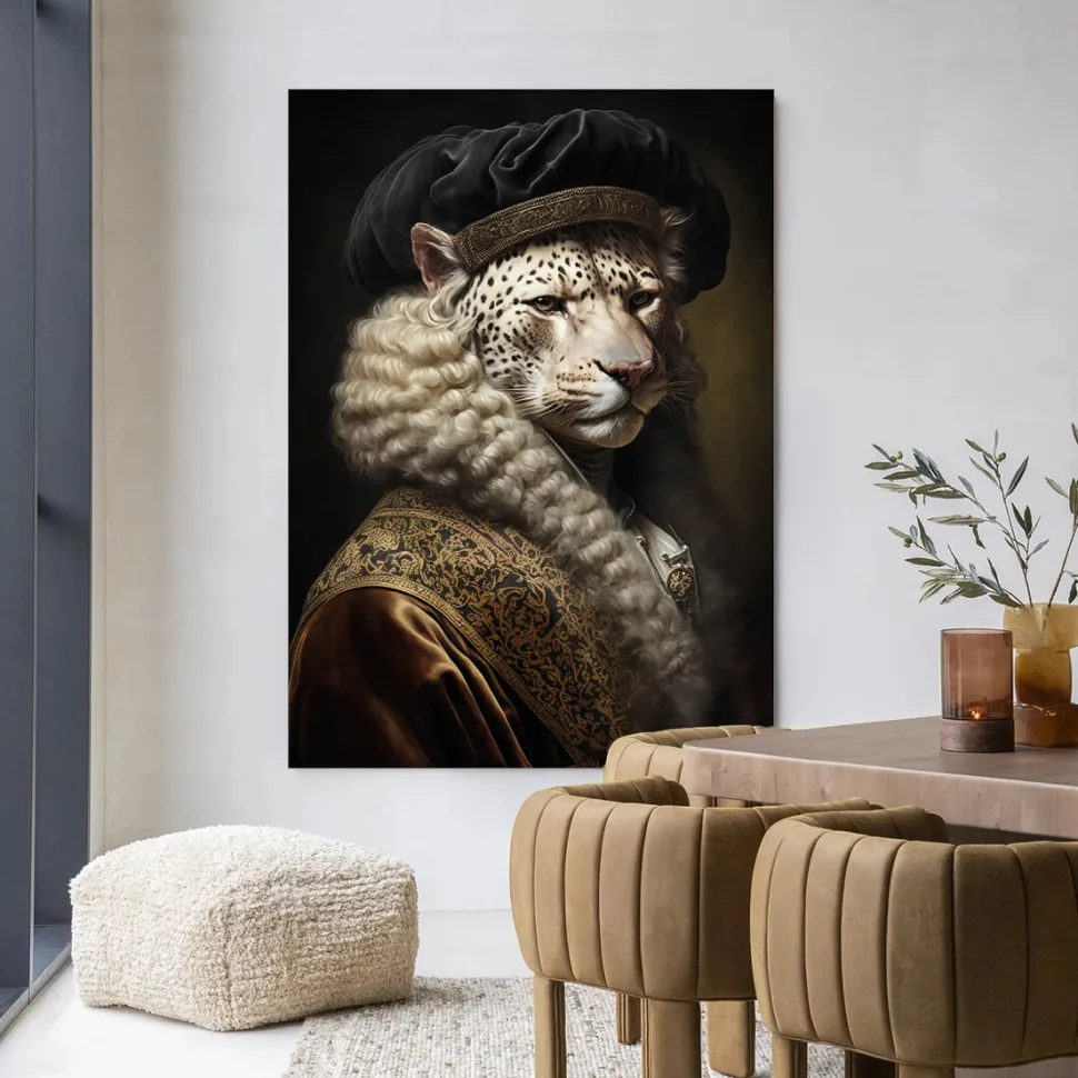 Wandkleed Snow Leopard in maat en frame naar keuze