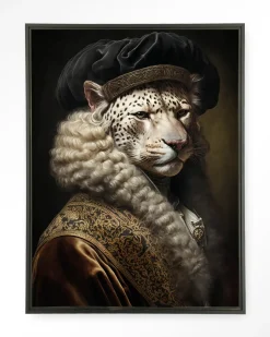 Wandkleed Snow Leopard in maat en frame naar keuze