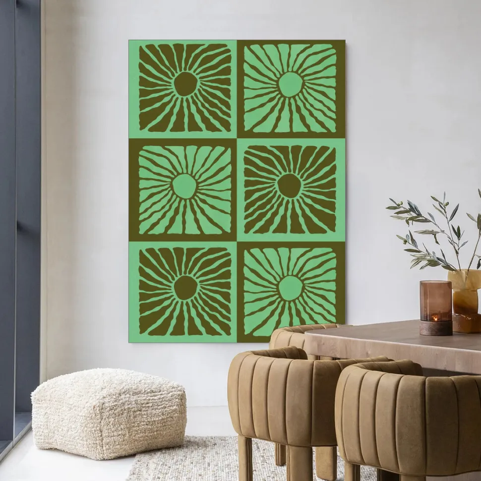 Wandkleed Suns In Green in maat en frame naar keuze