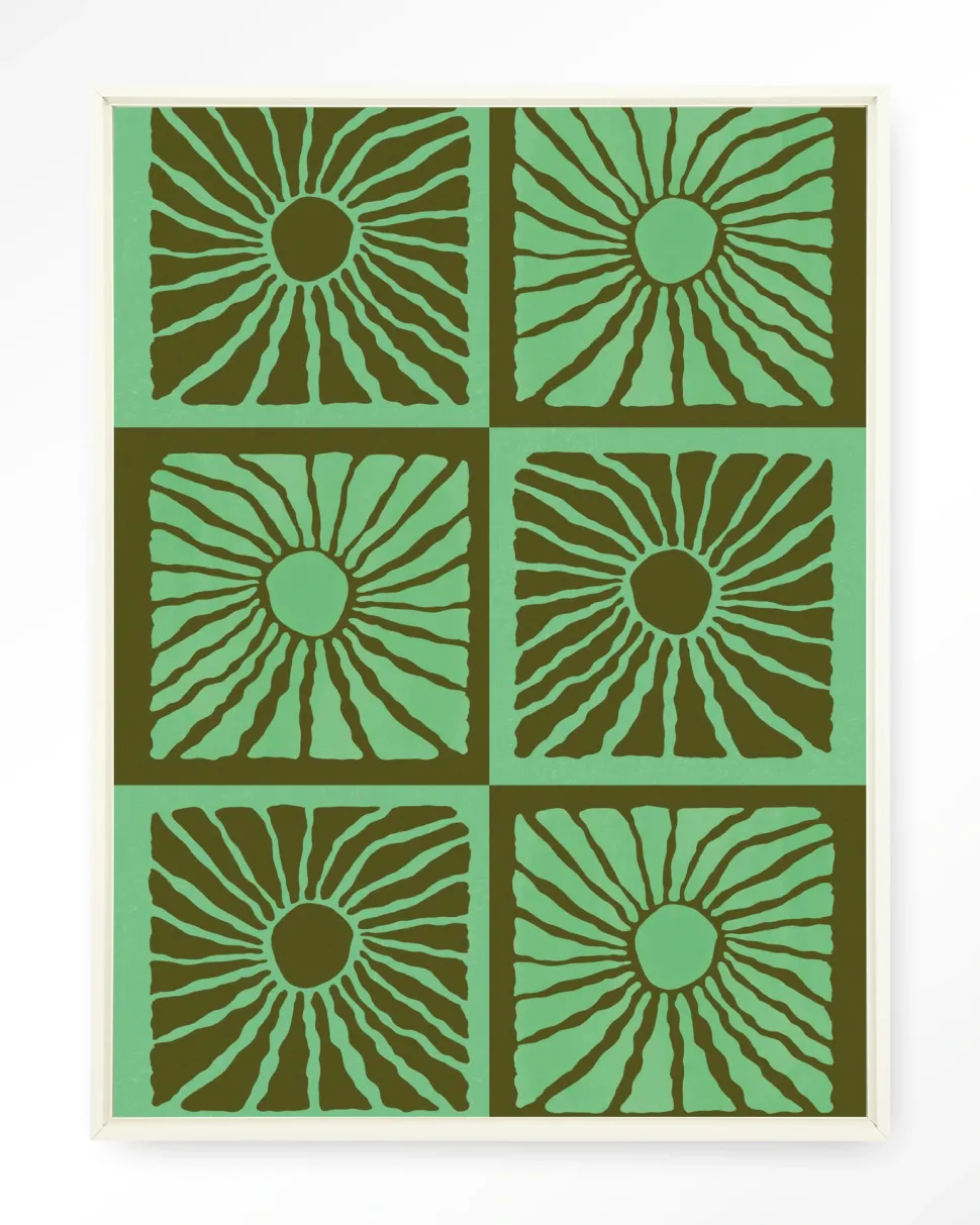 Wandkleed Suns In Green in maat en frame naar keuze