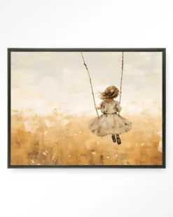Wandkleed Swinging Girl in maat en frame naar keuze