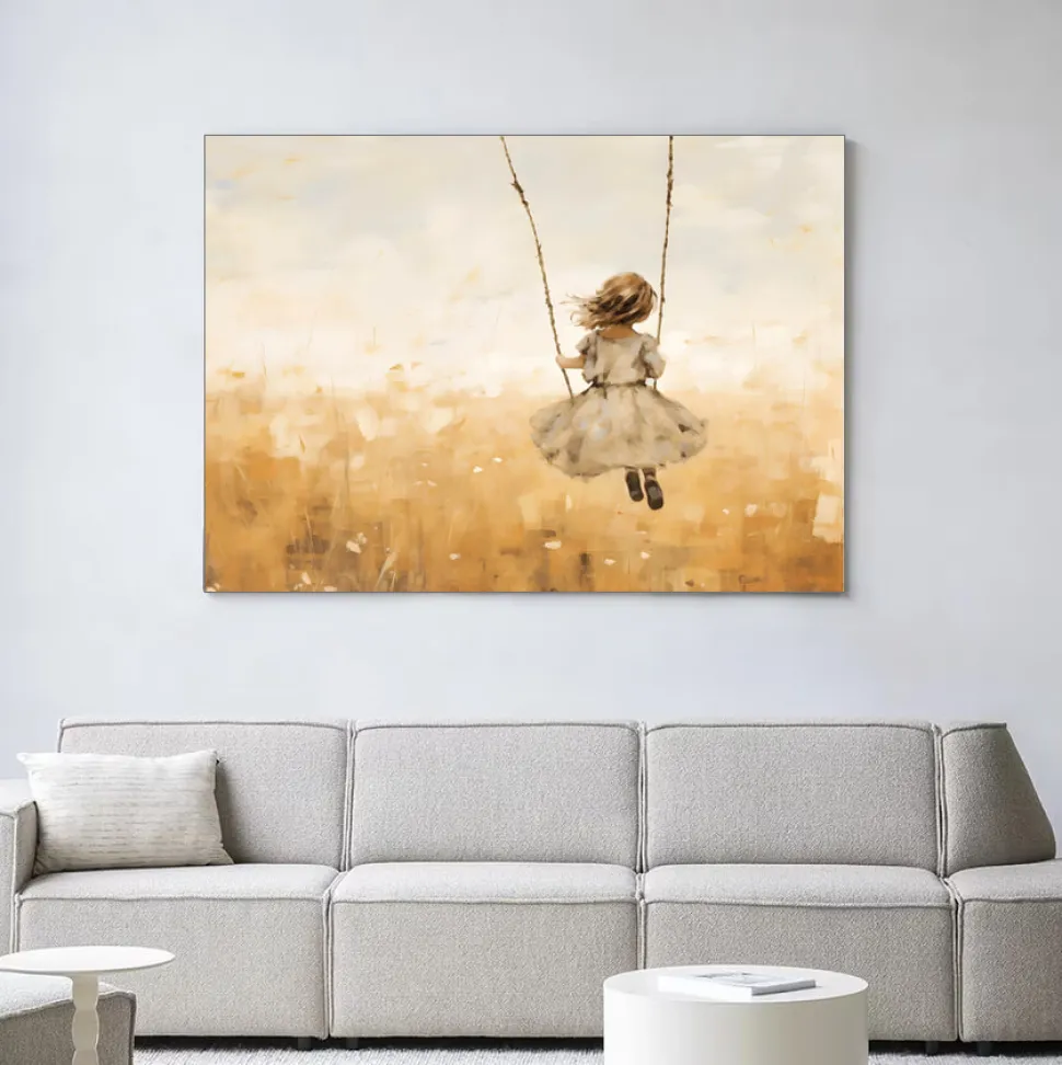 Wandkleed Swinging Girl in maat en frame naar keuze