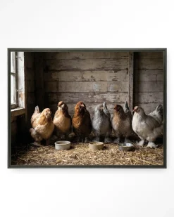 Wandkleed The Chicken Barn in maat en frame naar keuze