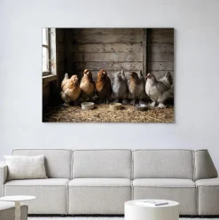 Wandkleed The Chicken Barn in maat en frame naar keuze