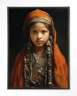 Wandkleed Traditional Girl in maat en frame naar keuze