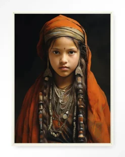 Wandkleed Traditional Girl in maat en frame naar keuze